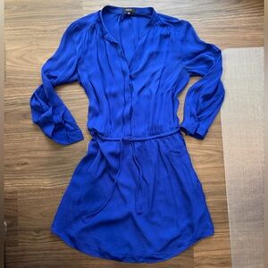 Babaton Royal Blue Silk Long Sleeve Dress
